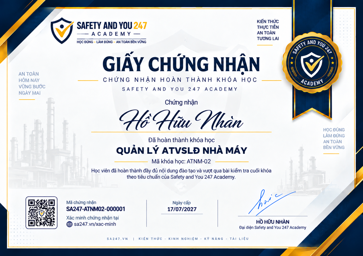 Form mẫu giấy chứng nhận khóa ATNM-02 — Quản lý ATVSLĐ nhà máy