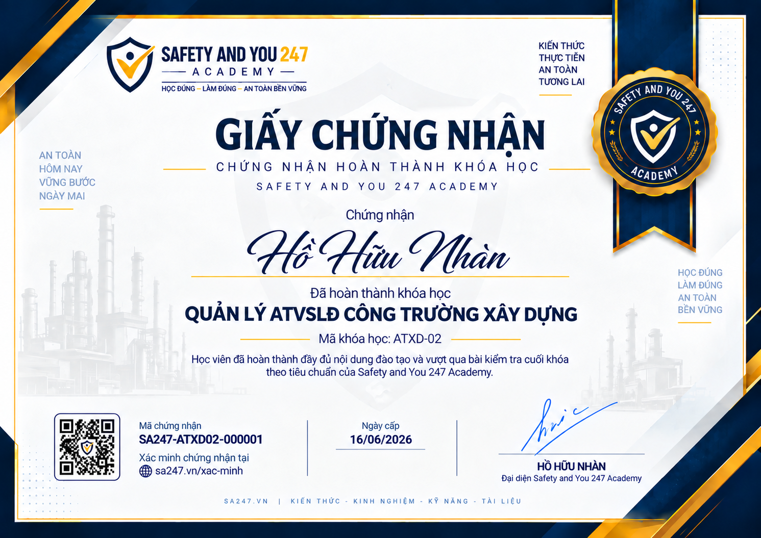 Form mẫu giấy chứng nhận khóa ATXD-02 — Quản lý ATVSLĐ công trường xây dựng
