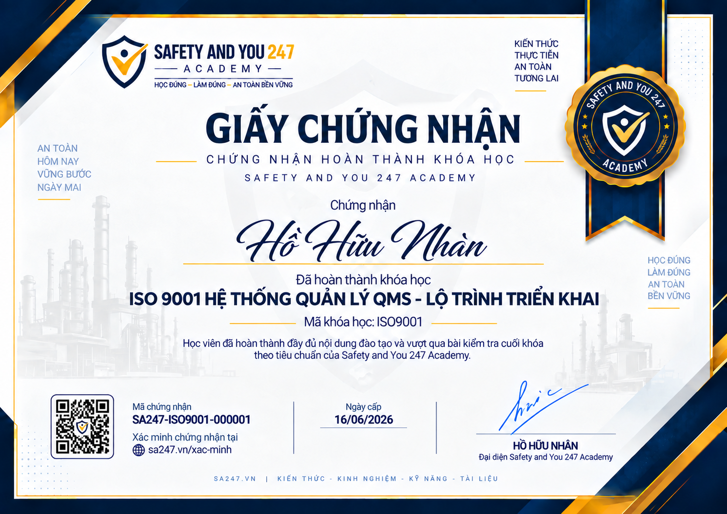 Form mẫu giấy chứng nhận khóa ISO9001 — ISO 9001 hệ thống quản lý QMS — lộ trình triển khai